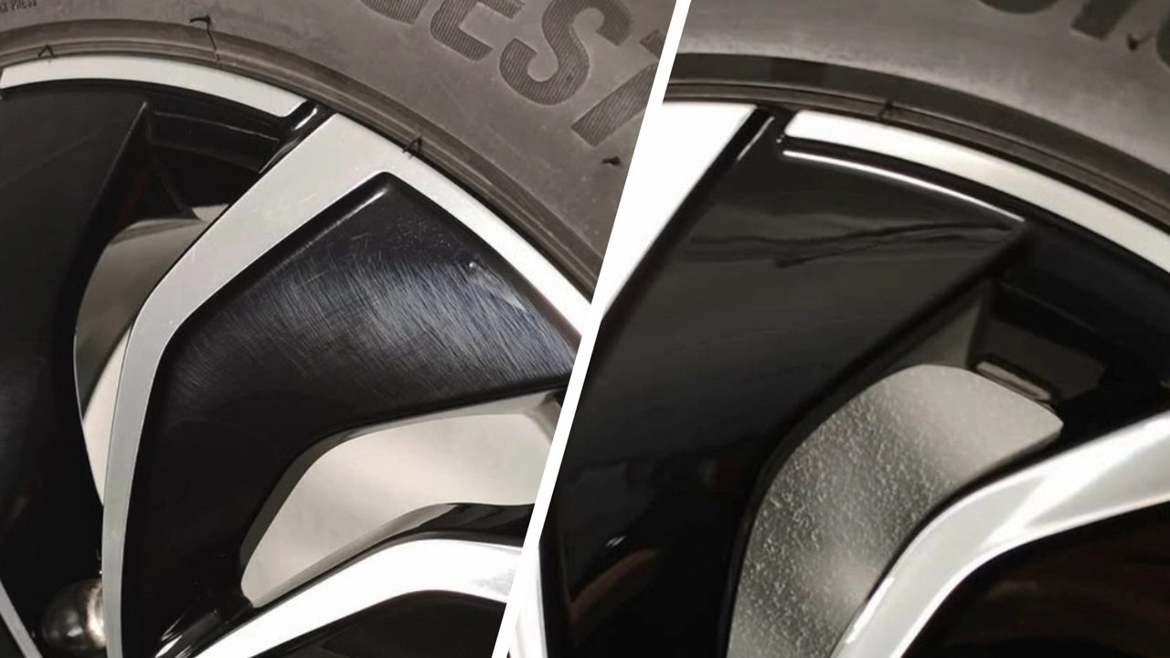 Felgenaufbereitung Vorher-Nachher - Felgenpolitur - Kratzer und Verunreinigungen entfernt